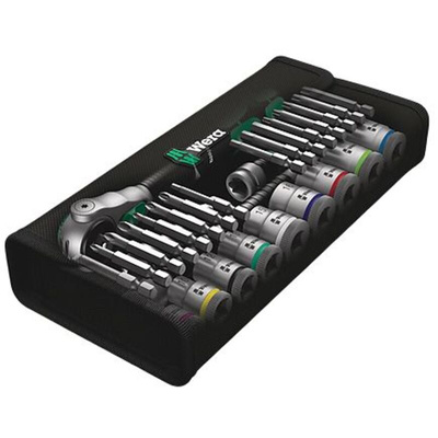 Wera 29-Piece Metric 3/8 in Standard Socket/Bit Set with Ratchet, 6 point; Hex Bit; Phillips Bit; Pozidriv Bit; Slotted