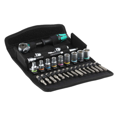 Wera 28-Piece Metric 1/4 in Standard Socket/Bit Set with Ratchet, 6 point; Hex Bit; Phillips Bit; Pozidriv Bit; Torx Bit