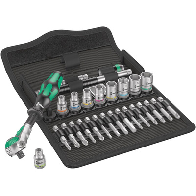 Wera 28-Piece Metric 1/4 in Standard Socket/Bit Set with Ratchet, 6 point; Hex Bit; Phillips Bit; Pozidriv Bit; Torx Bit