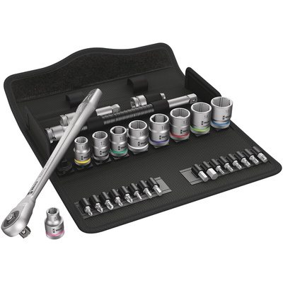 Wera 29-Piece Metric 3/8 in Standard Socket/Bit Set with Ratchet, 6 point; Hex Bit; Phillips Bit; Pozidriv Bit; Torx Bit