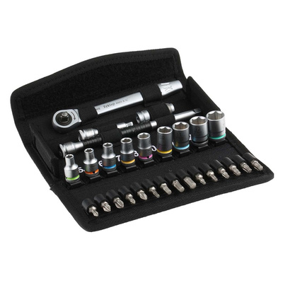 Wera 28-Piece Metric 1/4 in Standard Socket/Bit Set with Ratchet, 6 point; Hex Bit; Phillips Bit; Pozidriv Bit; Torx Bit