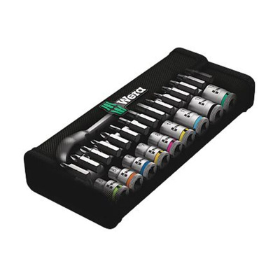 Wera 28-Piece Metric 1/4 in Standard Socket/Bit Set with Ratchet, 6 point; Hex Bit; Phillips Bit; Pozidriv Bit; Torx Bit