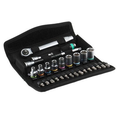 Wera 28-Piece Metric 1/4 in Standard Socket/Bit Set with Ratchet, 6 point; Hex Bit; Phillips Bit; Pozidriv Bit; Torx Bit