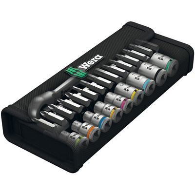 Wera 28-Piece Metric 1/4 in Standard Socket/Bit Set with Ratchet, 6 point; Hex Bit; Phillips Bit; Pozidriv Bit; Torx Bit