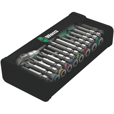 Wera 28-Piece Imperial 1/4 in Standard Socket/Bit Set with Ratchet, 6 point; Hex Bit; Phillips Bit; Pozidriv Bit; Torx