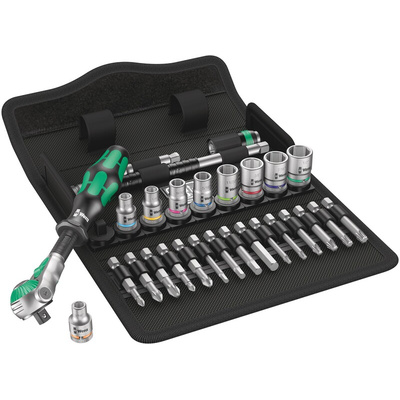 Wera 28-Piece Imperial 1/4 in Standard Socket/Bit Set with Ratchet, 6 point; Hex Bit; Phillips Bit; Pozidriv Bit; Torx