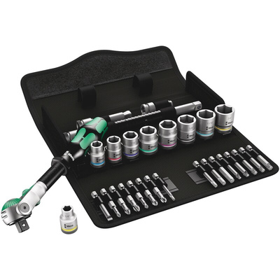 Wera 29-Piece Imperial 3/8 in Standard Socket/Bit Set with Ratchet, 6 point; Hex Bit; Phillips Bit; Pozidriv Bit;