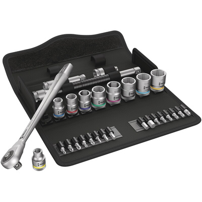 Wera 29-Piece Imperial 3/8 in Standard Socket/Bit Set with Ratchet, 6 point; Hex Bit; Phillips Bit; Pozidriv Bit; Torx