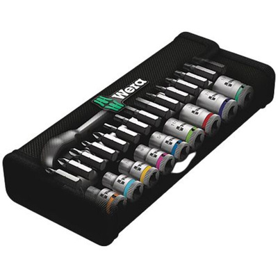 Wera 28-Piece Imperial 1/4 in Standard Socket/Bit Set with Ratchet, 6 point; Hex Bit; Phillips Bit; Pozidriv Bit; Torx