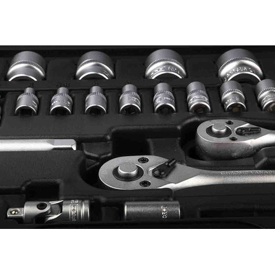 RS PRO 46-Piece Metric 1/4 in; 3/8 in Standard Socket/Bit Set with Ratchet