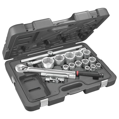 Facom 17-Piece Metric 3/4 in Standard Socket Set with Ratchet, 6 point