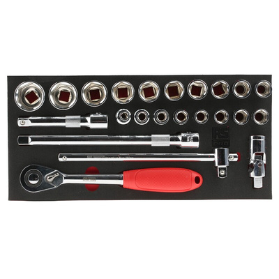RS PRO 23-Piece 1/2 in Standard Socket Set with Ratchet, 6 point