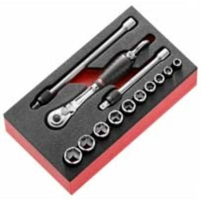 Facom 13-Piece Metric 1/4 in Standard Socket Set with Ratchet, 6 point