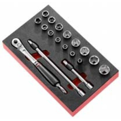 Facom 18-Piece Metric 3/8 in Standard Socket Set with Ratchet, 6 point
