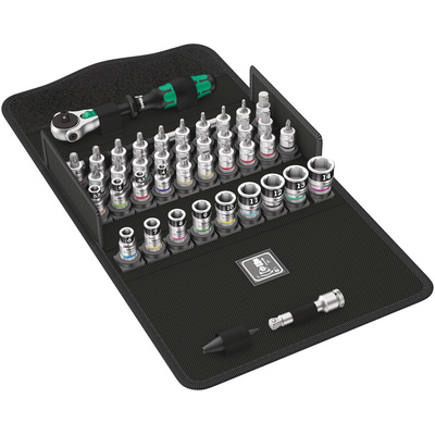 Wera 42-Piece Metric 1/4 in Standard Socket/Bit Set with Ratchet, 6 point; Hex Bit; Phillips Bit; Pozidriv Bit; Slotted