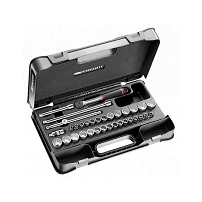 Facom 34-Piece Imperial, Metric 3/8 in Deep Socket/Standard Socket Set with Ratchet, 12 point