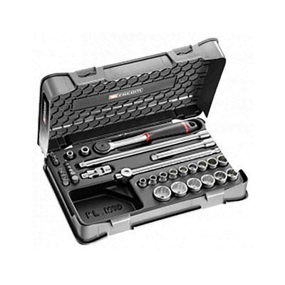 Facom 35-Piece Metric 3/8 in Standard Socket/Bit Set with Ratchet, 12 point; Hex Bit; Pozidriv Bit; Slotted Bit