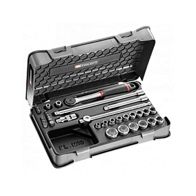 Facom 35-Piece Metric 3/8 in Standard Socket/Bit Set with Ratchet, 6 point; Hex Bit; Pozidriv Bit; Slotted Bit