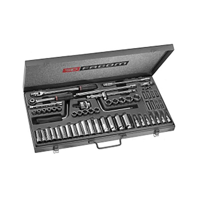 Facom 57-Piece Metric 3/8 in Deep Socket/Standard Socket/Bit Set with Ratchet, 6 point; 12 point; Hex Bit; Pozidriv