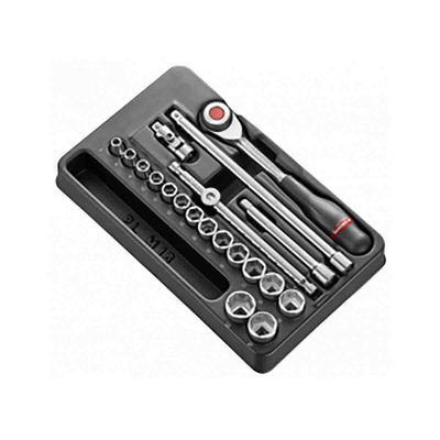 Facom 20-Piece Metric 3/8 in Standard Socket Set with Ratchet, 6 point