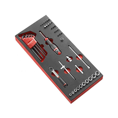 Facom 46-Piece Metric 1/4 in Standard Socket/Allen Key/Bit Set with Ratchet, 6 point; Hex Bit; Phillips Bit; Pozidriv