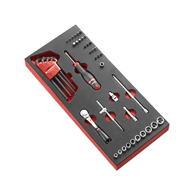 Facom 46-Piece Metric 1/4 in Standard Socket/Allen Key/Bit Set with Ratchet, 6 point; Hex Bit; Phillips Bit; Pozidriv