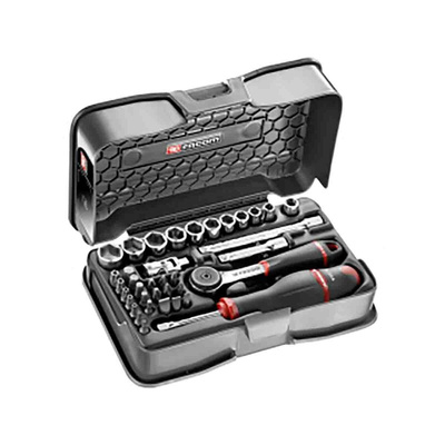 Facom 37-Piece Imperial 1/4 in Standard Socket/Bit Set with Ratchet, 6 point; Hex Bit; Phillips Bit; Pozidriv Bit;