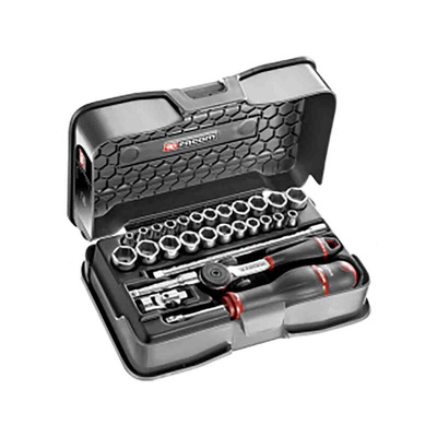 Facom 28-Piece Imperial, Metric 1/4 in Deep Socket/Standard Socket Set with Ratchet, 6 point