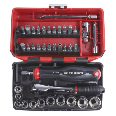 Facom 38-Piece Imperial 1/4 in Standard Socket/Bit Set with Ratchet, 6 point; Hex Bit; Phillips Bit; Pozidriv Bit;