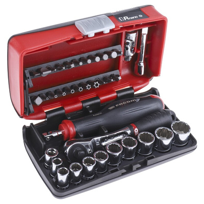 Facom 38-Piece Imperial 1/4 in Standard Socket/Bit Set with Ratchet, 6 point; Hex Bit; Phillips Bit; Pozidriv Bit;