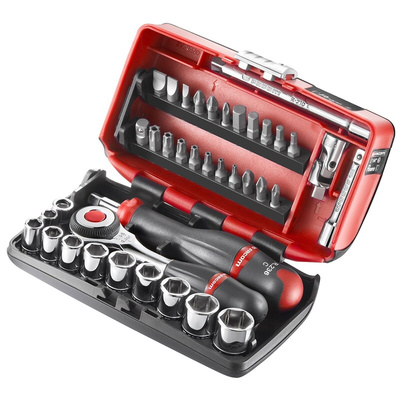 Facom 38-Piece Imperial 1/4 in Standard Socket/Bit Set with Ratchet, 6 point; Hex Bit; Phillips Bit; Pozidriv Bit;