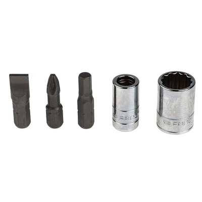 Facom 25-Piece Metric 1/4 in Standard Socket/Bit Set with Ratchet, 12 point; Hex Bit; Pozidriv Bit; Slotted Bit