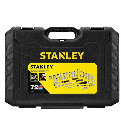 Stanley 72-Piece Metric 1/2 in; 1/4 in Deep Socket/Standard Socket/Bit Set with Ratchet, 6 point; Hex Bit; Phillips