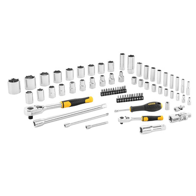 Stanley 72-Piece Metric 1/2 in; 1/4 in Deep Socket/Standard Socket/Bit Set with Ratchet, 6 point; Hex Bit; Phillips