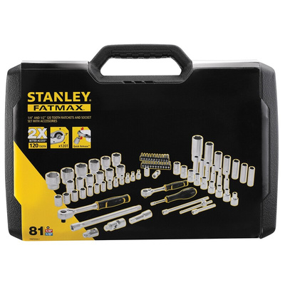 Stanley 81-Piece Metric 1/2 in; 1/4 in Deep Socket/Standard Socket/Bit Set with Ratchet, 6 point; Hex Bit; Phillips