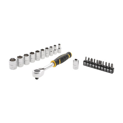 Stanley 22-Piece Metric 1/4 in Standard Socket/Bit Set with Ratchet, 12 point; Phillips Bit; Slotted Bit; Torx Bit