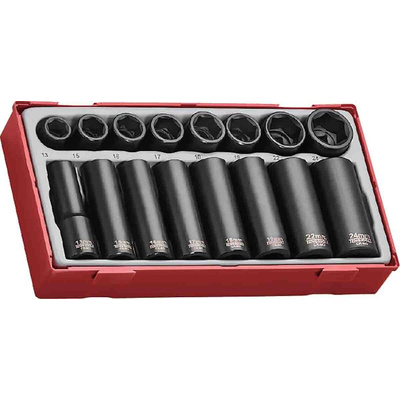 Teng Tools 16-Piece Metric 1/2 in Deep Impact Socket/Standard Impact Socket Set , 6 point