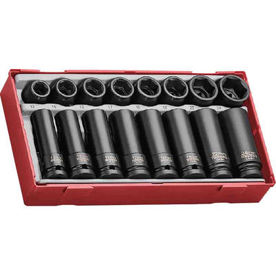 Teng Tools 16-Piece Metric 1/2 in Deep Impact Socket/Standard Impact Socket Set , 6 point