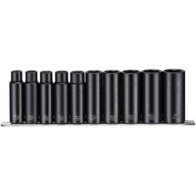 Teng Tools 10-Piece Metric 1/2 in Deep Impact Socket Set , 6 point