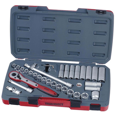 Teng Tools 34-Piece Metric 1/2 in Deep Socket/Standard Socket Set with Ratchet, 6 point