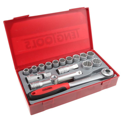 Teng Tools 18-Piece Metric 1/2 in Standard Socket Set with Ratchet, 12 point