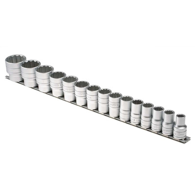 Teng Tools 15-Piece Metric 1/2 in Standard Socket Set , 12 point