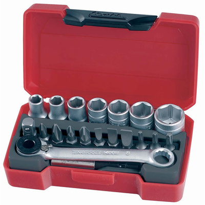 Teng Tools 20-Piece Metric 1/4 in Standard Socket/Bit Set with Ratchet, 6 point; Phillips Bit; Pozidriv Bit; Slotted