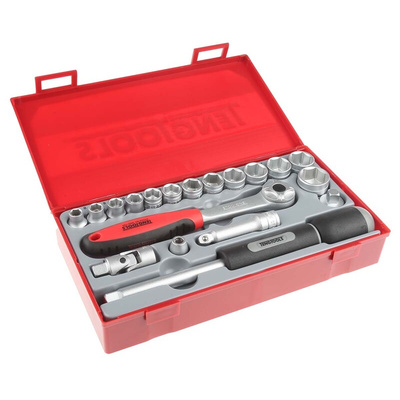 Teng Tools 19-Piece Metric 3/8 in Standard Socket Set with Ratchet, 6 point
