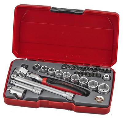 Teng Tools 34-Piece Metric 3/8 in Standard Socket/Bit Set with Ratchet, 6 point; Hex Bit; Phillips Bit; Pozidriv Bit;