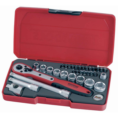 Teng Tools 34-Piece Metric 3/8 in Standard Socket/Bit Set with Ratchet, 6 point; Hex Bit; Phillips Bit; Pozidriv Bit;