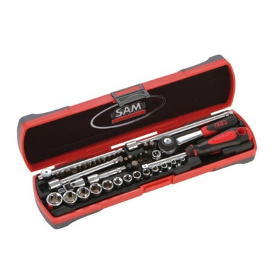 SAM 45-Piece Metric 1/4 in Standard Socket/Bit Set with Ratchet, 6 point; Hex Bit; Phillips Bit; Pozidriv Bit; Slotted