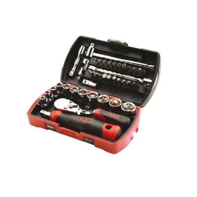 SAM 39-Piece Metric 1/4 in Standard Socket/Bit Set with Ratchet, 6 point; Hex Bit; Phillips Bit; Pozidriv Bit; Slotted