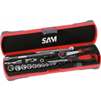 SAM 26-Piece Metric 1/4 in Standard Socket/Bit Set with Ratchet, 12 point; Hex Bit; Phillips Bit; Slotted Bit