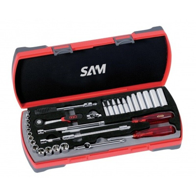 SAM 33-Piece Metric 1/4 in Deep Socket/Standard Socket Set with Ratchet, 6 point